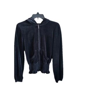 Bisou Bisou Y2K Velvet Full Zip Hooded Jacket Womens S Witchy Goth Cinched Waist